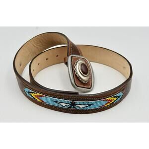 STREET AHEAD Beaded Western Leather Belt Embellished Buckle Size Small